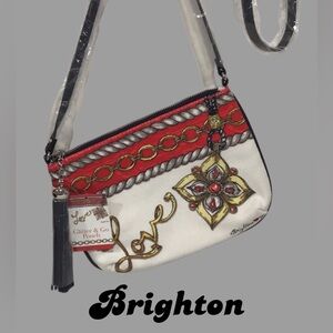 NWT BRIGHTON Glitter & Glo Pouch/Crossbody, Coated Canvas, Gem Design, Tassel